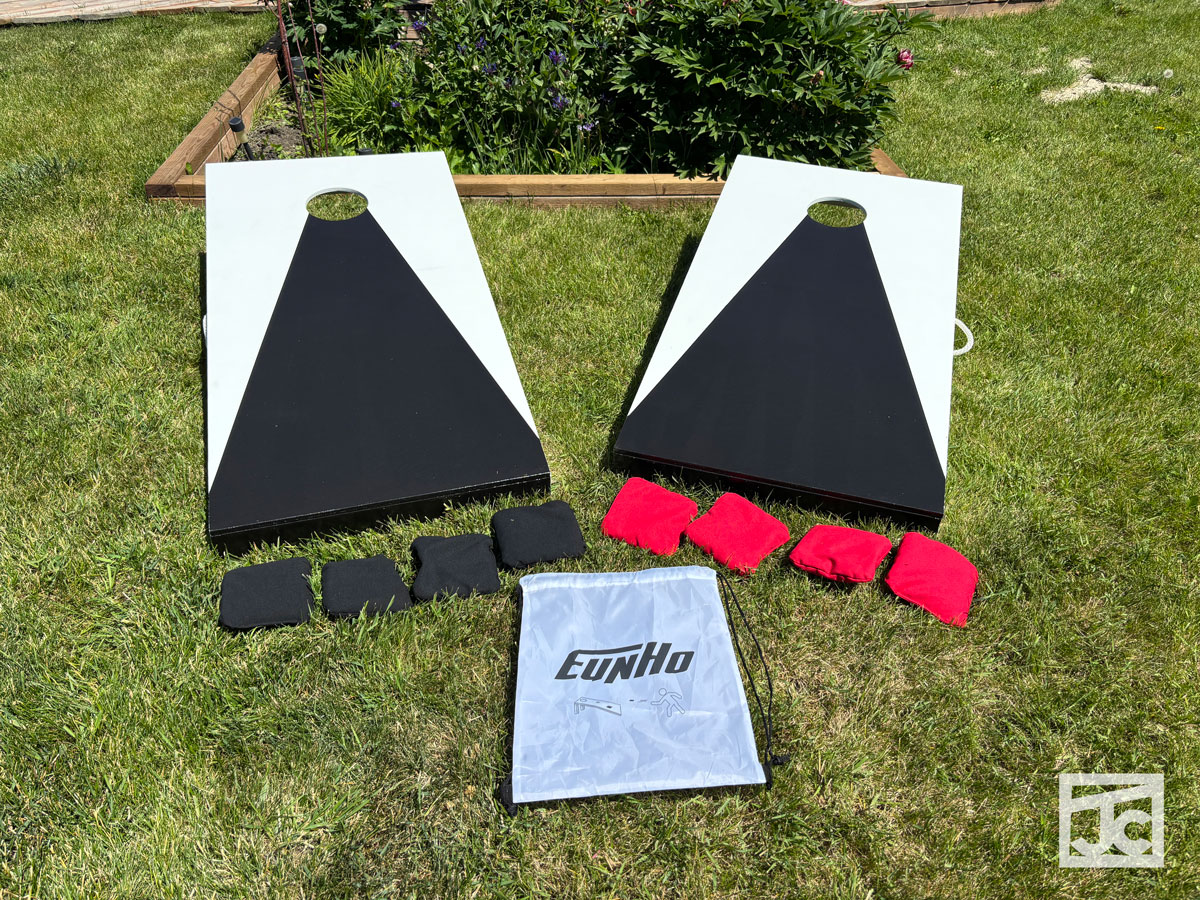 JC2 White with black painted wood cornhole games